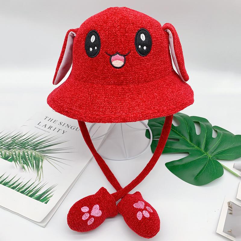 Children s autumn and winter new chenille hat with moving ears rabbit airbag hat cute student male 54 head circumference