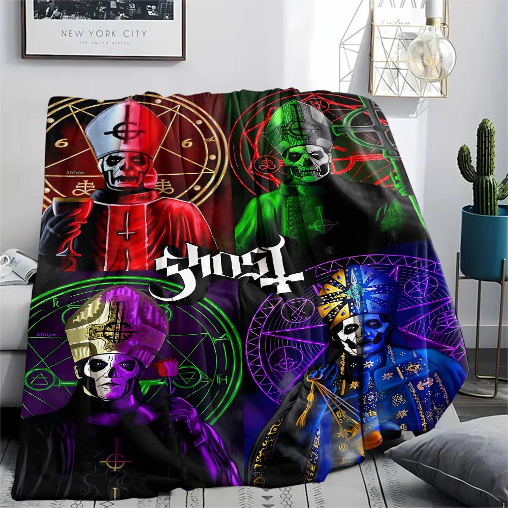 1Pc Ghost Band Print Flannel Blanket, High Quality Comfortable for All Seasons, Home Decor, Warmth and Comfort, Perfect for Christmas Gifts