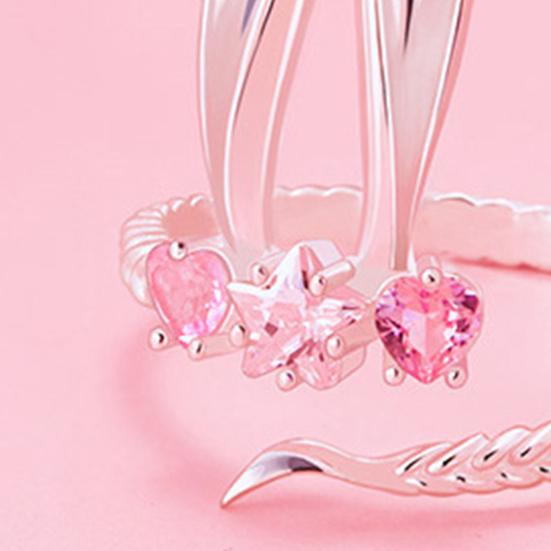 Women Ring Opening Cute Sweet Valentine's Day Gift Pink Rhinestone Embedded Rabbit Finger Ring