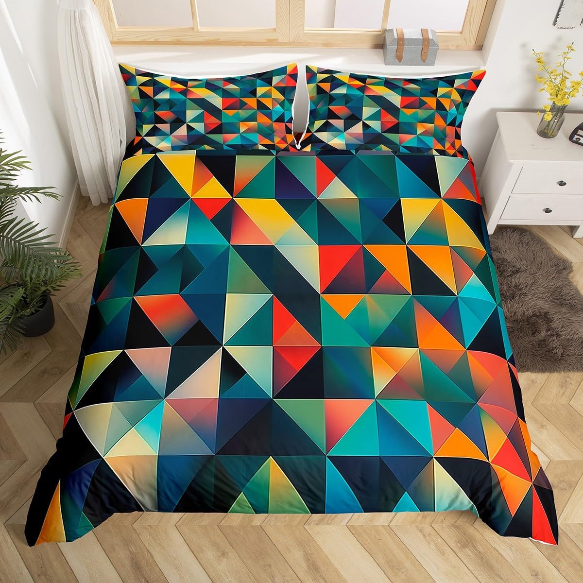 

Пастельный клетчатый пододеяльник размера Queen King, геометрический полосатый, акварельный градиентной тематики, постельный комплект 3 шт. для детей, малышек EU Single(135x200cm)