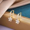 White Zircon Plumeria Pink Crystal Flower Hoop Earrings For Women Vintage Gold Color Ear Buckle Wedding Jewelry Valentines Gift