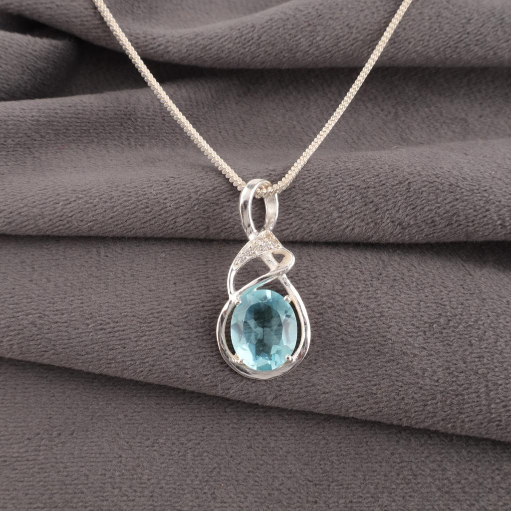 Oval Sky Blue Topaz Gemstone 925 Sterling Silver Jewelry Zircon Pendant 1.22" CZP-13-9