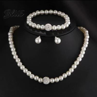 Imitation Perlschmuck 46024 Set Halskette mit verstellbarer Länge Ohrstecker