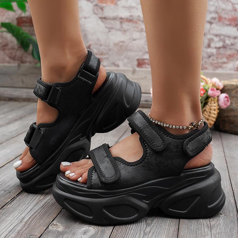 Silver Chunky Platform Sports Sandals for Women Summer Hook Loop Wedge Heel Sandals Woman Thick Bottom Casual Sandles