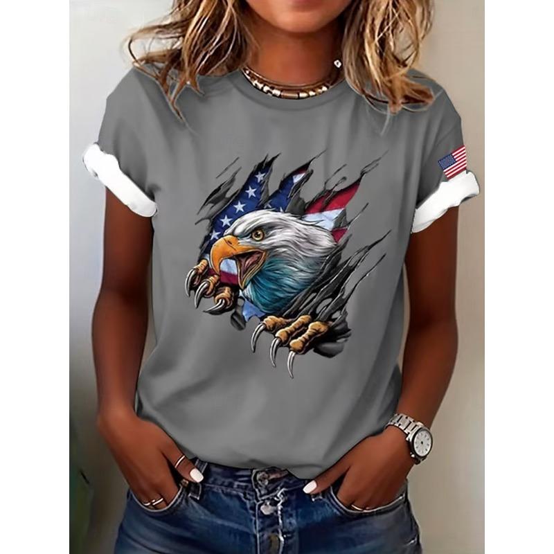 

Women s T Shirt Print Graphic American Flag Vintage Stylish Casual Short Sleeve Crew Neck Regular Tops 3XL