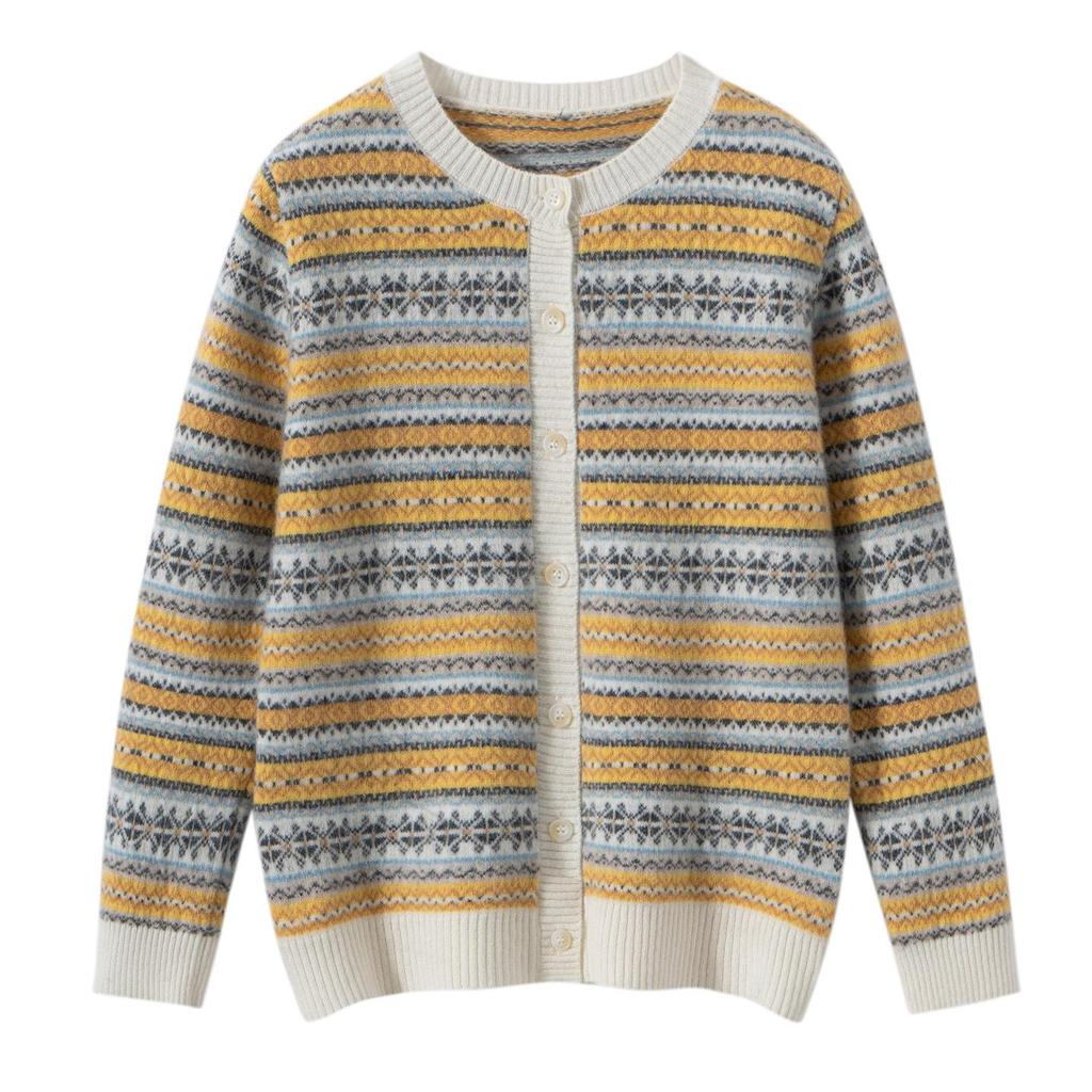 Children’s Pure Wool Fair Isle Sweater - Warm Thickened Knit with Round Neck for Autumn/Winter 2025