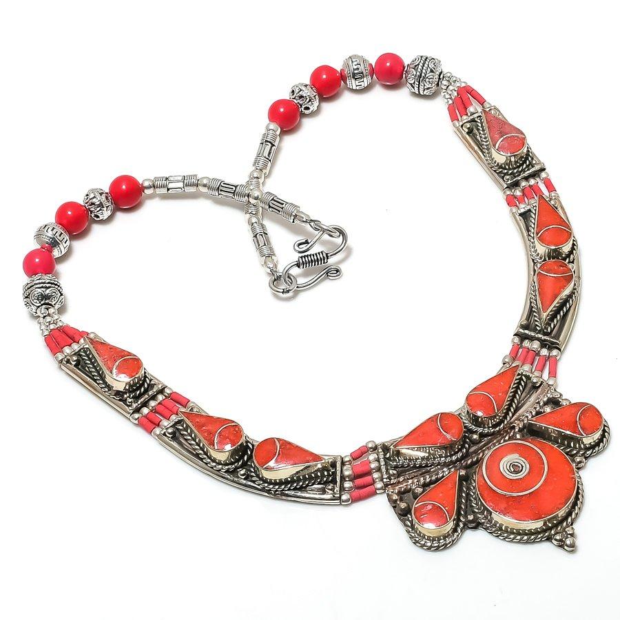 Natural Coral 18" Vintage Nepali Tibetan Buddhist Necklace Ethnic Jewelry NN 708