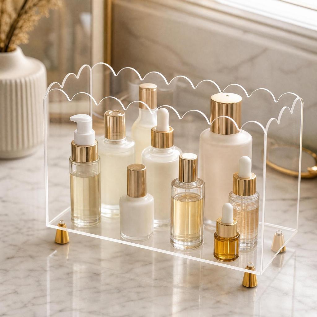 Clear Acrylic Display Box with Gold Feet Elegant for Desk, Office