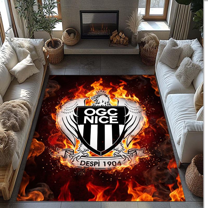 OGC Nice FC Soccer Football Pattern Soft Area Rug Non Slip Indoor Floor Carpet Sports Decor Mat for Bedroom