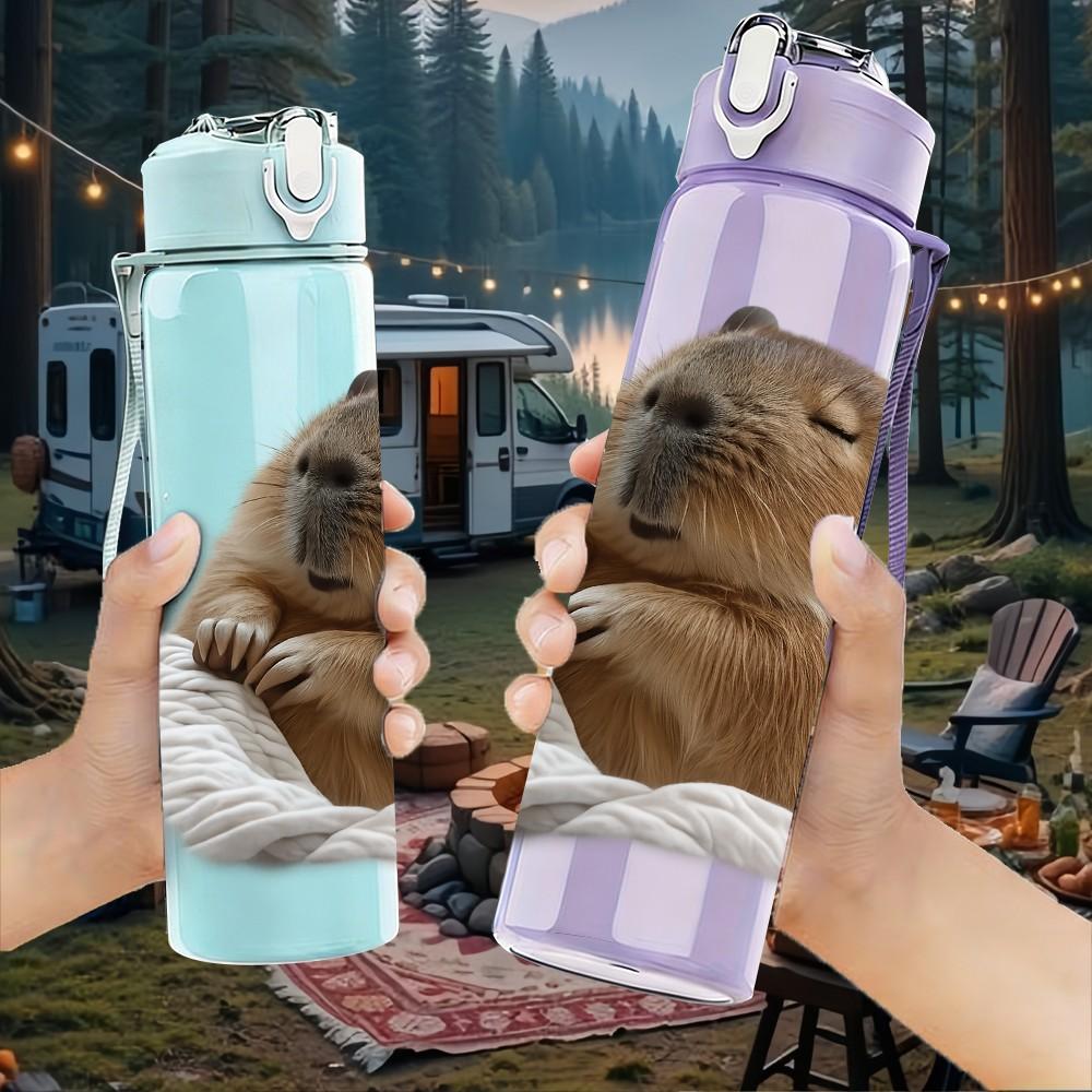 1PC Capybara Cute Rodent Animal Print 750ml Color Plastic Sports Water Bottle Leakproof Flip Straw Lid Suitable for Sports Office Home Use