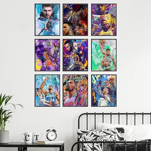 Bigwig Print Basketball Posters - Basketball Posters for Boys' Bedroom, NBA Art for Boys' Rooms, Sports Wall Decor, Kobe Bryant, LeBron James, Steph C