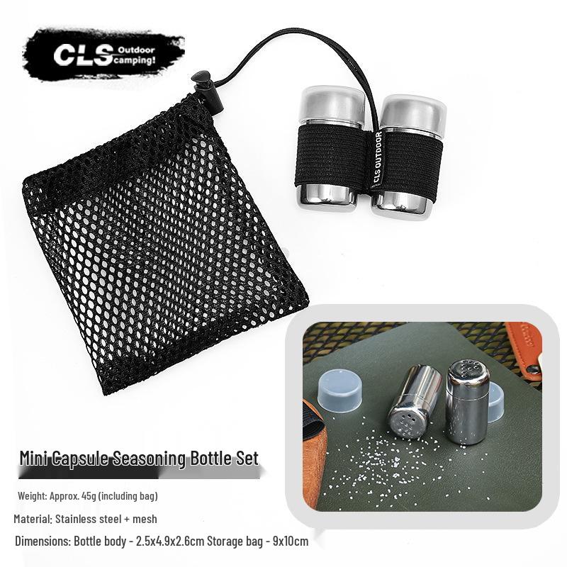 CLS Outdoor Mini Seasoning Bottles - 2-Piece Portable Set for Travel, Picnics, Hiking, Fishing, and BBQ.
