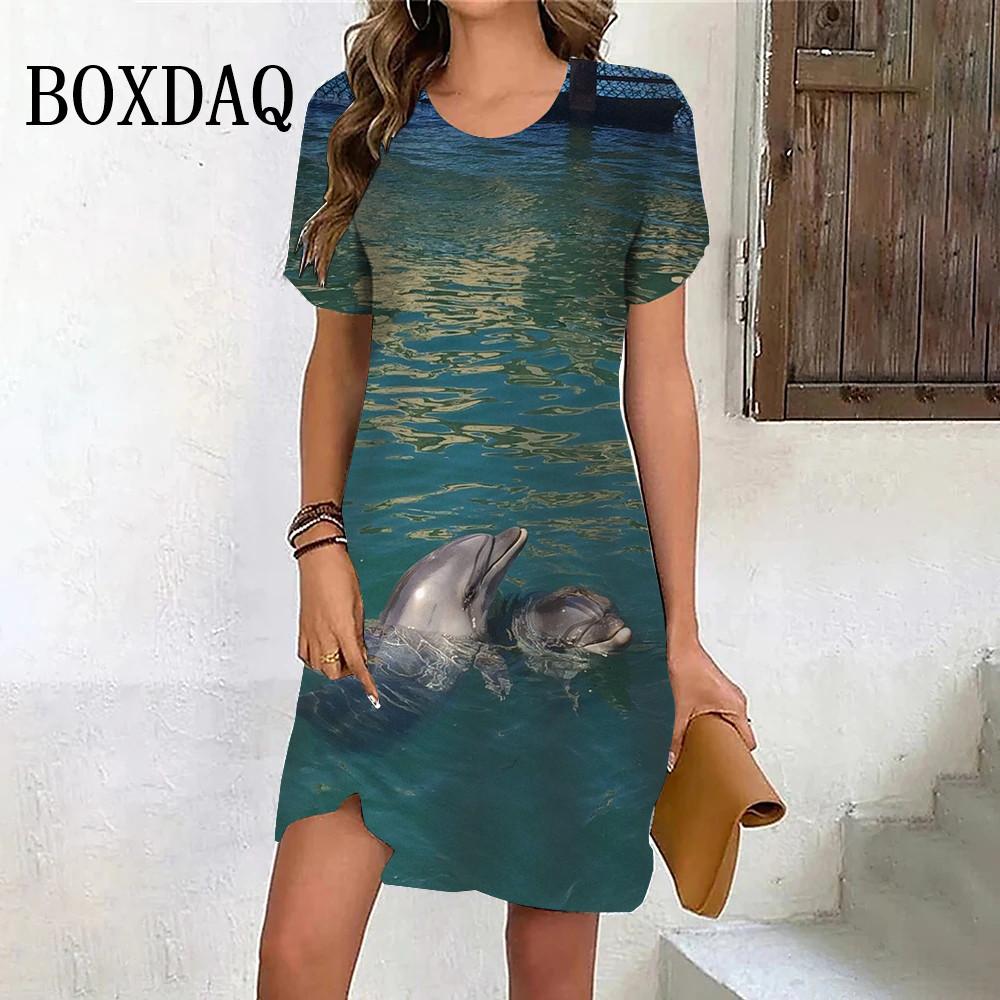 

Летнее милое платье с изображением дельфина в виде животного, 3D-принт, женское, унисекс, забавное, морское, повседневное, свободного покроя, женское, с коротким рукавом, модное, для девочек 3XL
