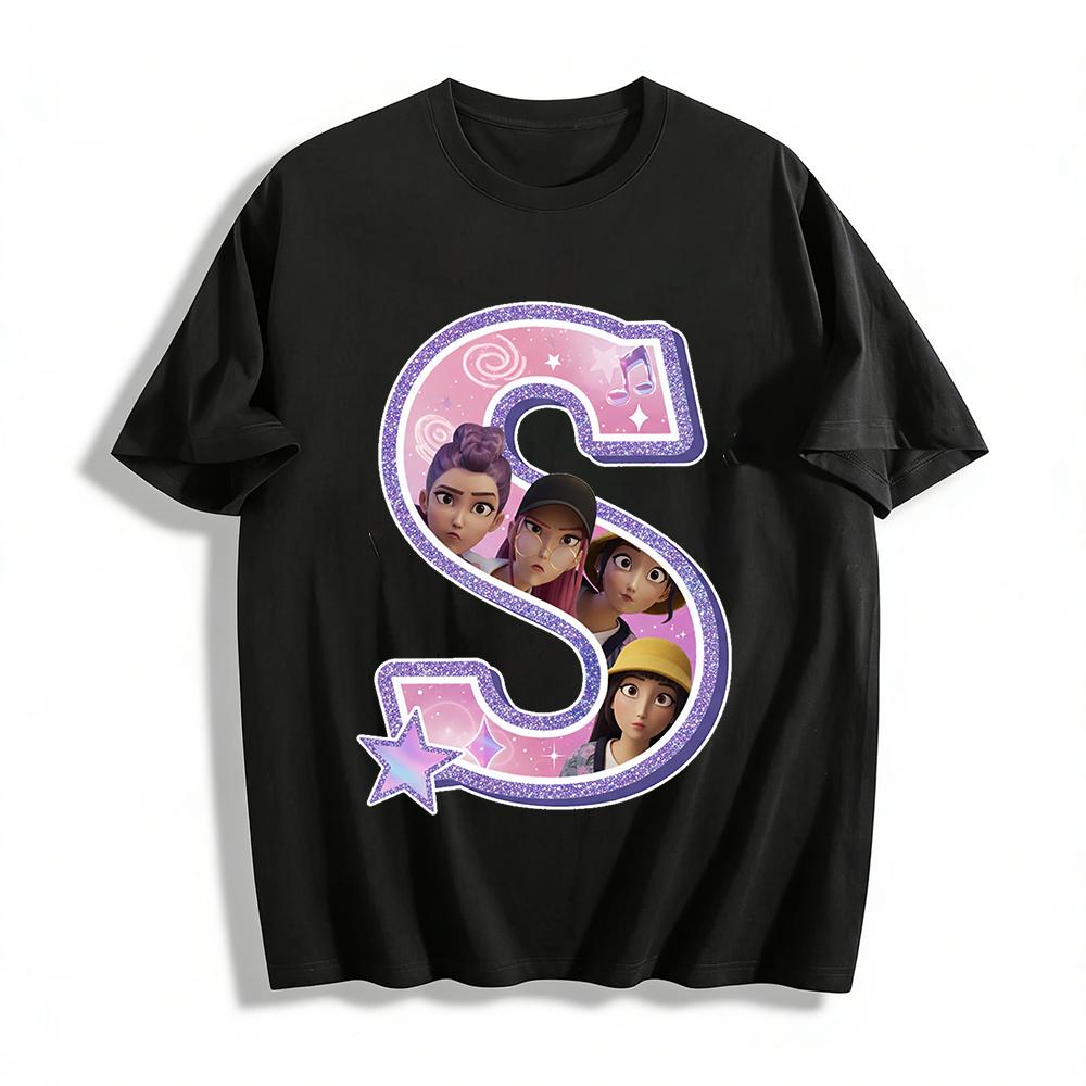 

Girls Group Printed Casual T-Shirt Sparkly Letter S Design Loose Comfortable Daily Versatile Top Pure cotton T-shirt 6XL