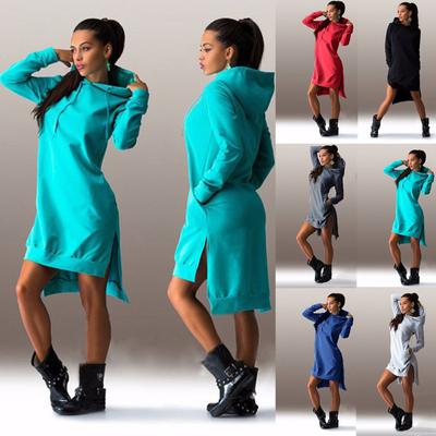 Fashion Irregular Color Casual Loose Hooded Long-sleeved Dress Sweater