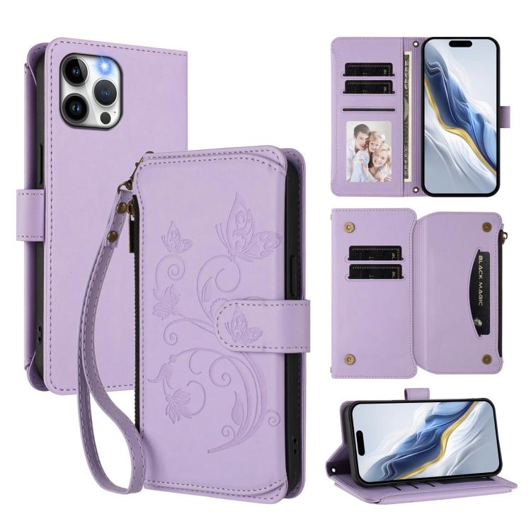 Butterfly Love Flower Multi-card Zipper Wallet Leather Phone Case