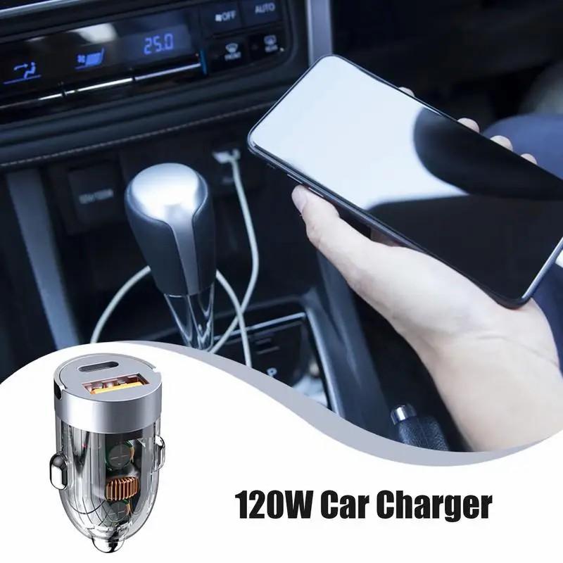 G20S 12-24V 120W USB+Type-C Fast Charging Car Charger with 100W 3-in-1 Cable and Phone Number Plate