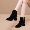 Frosted Shoes Women's New Thick Heel Black Versatile Comfortable Short Boots Rhinestone Fleece Warm Bare Boots Fashionable Mother Cotton Shoes