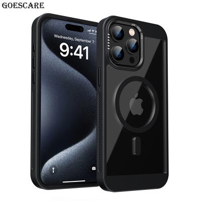 Luxury Magnetic Metal Frame Bumper Protection Case for iPhone 16 15 14 13 12 11 Pro Max Plus Magsafe Acrylic Transluncy Cover