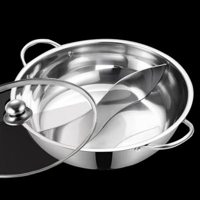 1 Set 30 cm Doppelgeschmackstopf mit Deckel Binauraler Verbrühungsschutz Edelstahl Induktionsherd kompatibler einlagiger Eindicksuppen-Hotpot