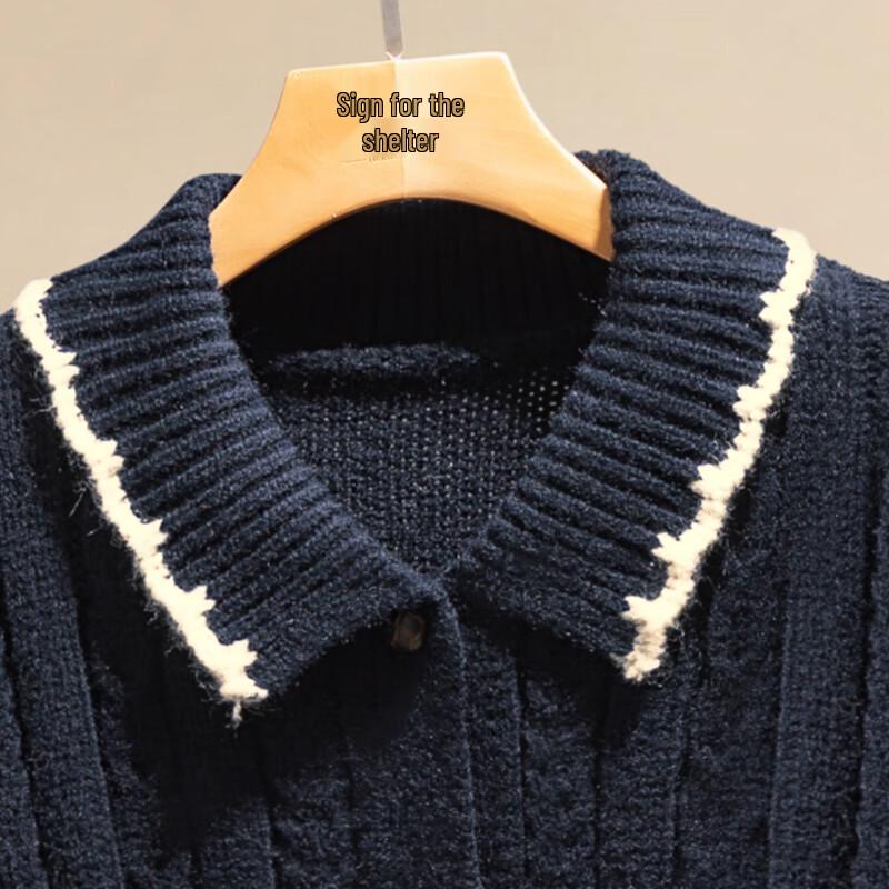 Damen Colorblock Umlegekragen Lockerer Pullover