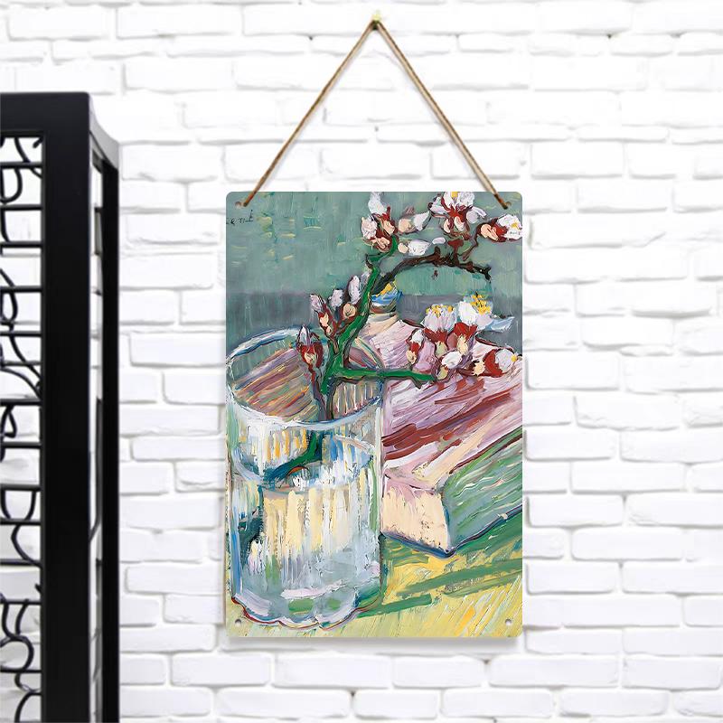 

Van Gogh Style Apricot Blossom Glass Vase Decorative Painting Modern Living Room Metal Iron Wall Art Home Decor 7.9x11.8In(20x30cm)