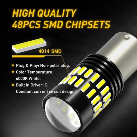 2x 1156 48SMD LED Tail Brake Stop Backup Reverse Turn Signal Lights Bulbs White