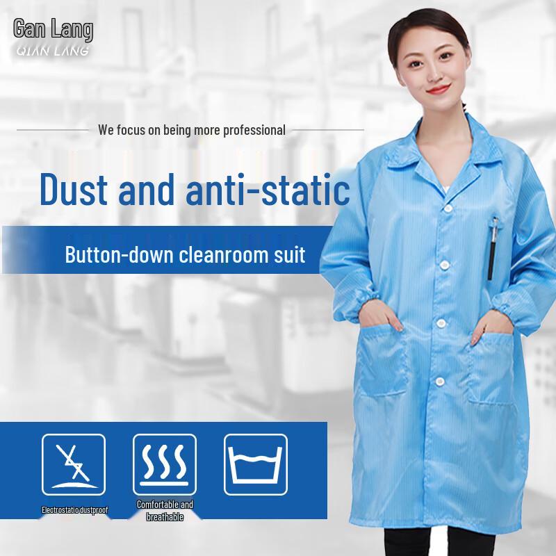 Unisex Anti-static Lapel Cleanroom Coverall M