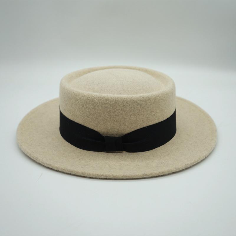 Beige Elegant Retro French Wool Flat Top Top Top Hat Women'S Autumn And Winter Japanese Korean Felt Wide Eaves British Flat Eaves