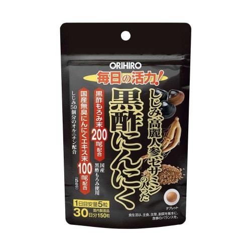 ORIHIRO Black Vinegar Garlic with Shijimi, Ginseng, and Sesamin, 150 Capsules
