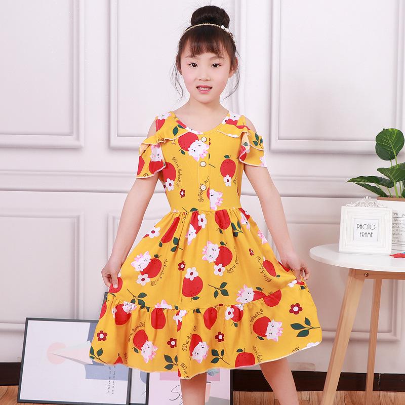 Kids' Summer Cotton Silk Off-the-Shoulder Princess Dress - Korean Style Nightgown