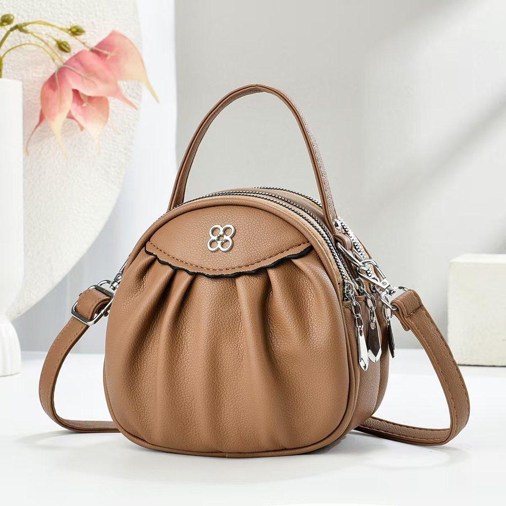 Pu Mini Round Bag With Zipper Closure For Daily Womens Fashion Accessory