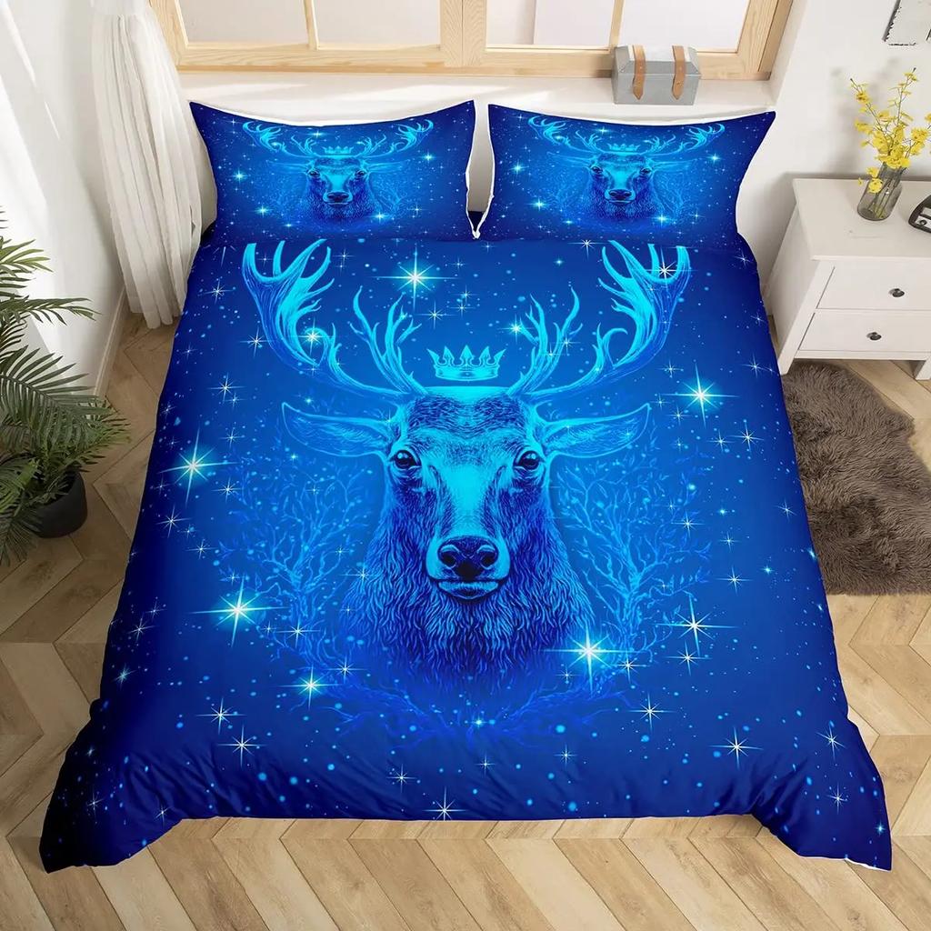 Teal Deer Duvet Cover Set Deer Antlers Bedding Sets Butterfly Safari Animals Comforter Cover Elk Wildlife Christmas Quilt Cover
