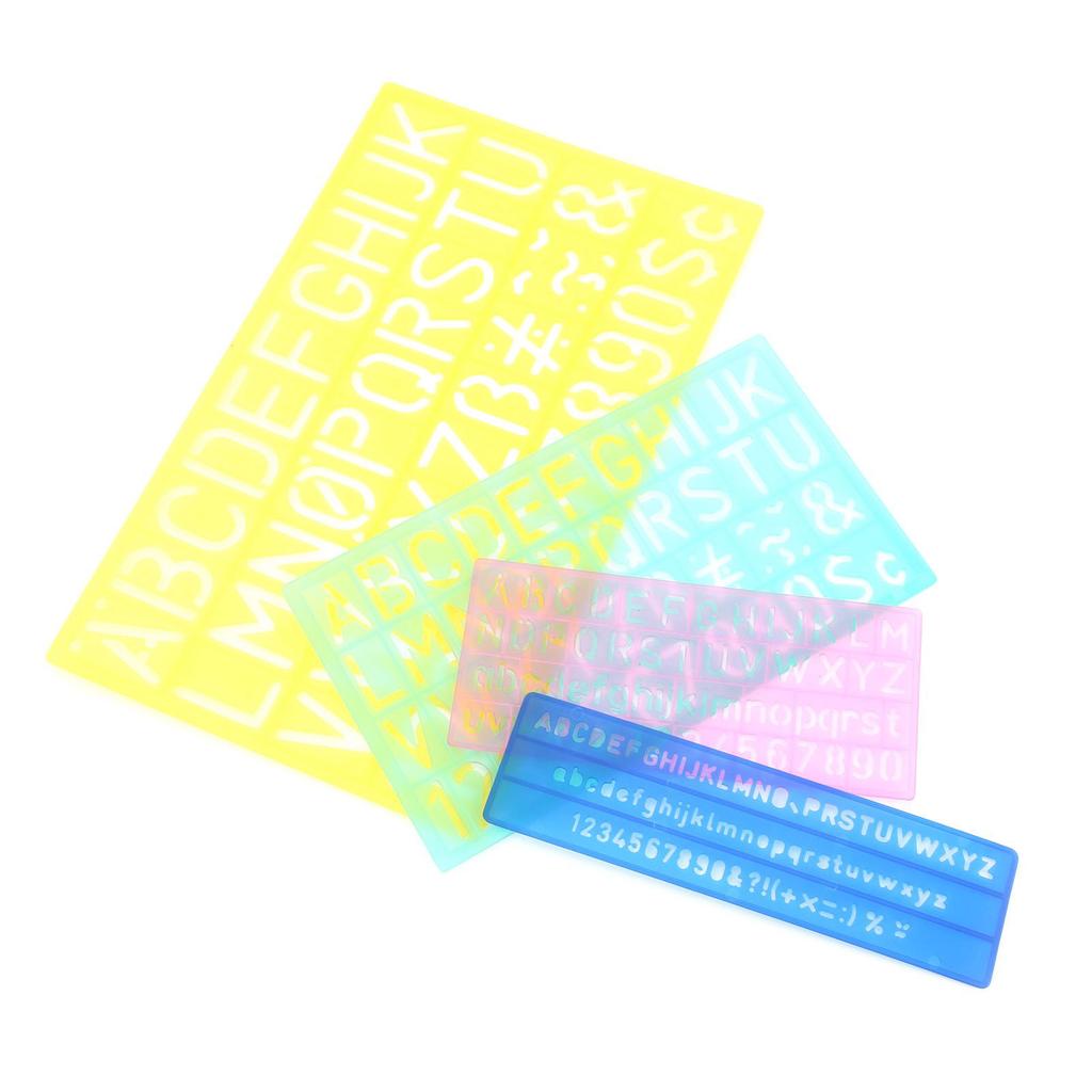 4pcs Templates Rulers Colorful Plastic Number Letter Pattern Drawing Stencils Kit for Children
