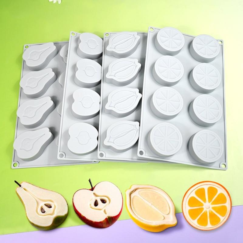 Silicone 8 Cavity Fruit Shape Mousse Cake Mold Set High Temperatures Resistant Dessert Mould Practical Baking Tool