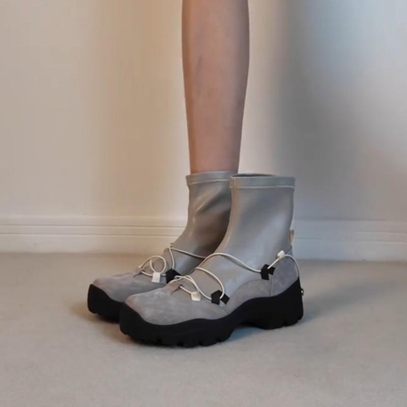 Cowhide version~ New retro thick-soled cross-strap thin boots women's versatile casual function wind sports Martin boots