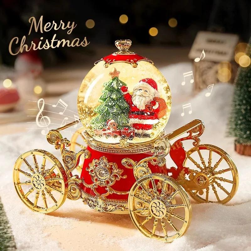 Langlebiges Weihnachtsgeschenk Kutsche Kristallkugel Spieluhr Schmuckstück Spieluhr Schnee Weihnachtsmann Schenkt Kindern Kleine Geschenke