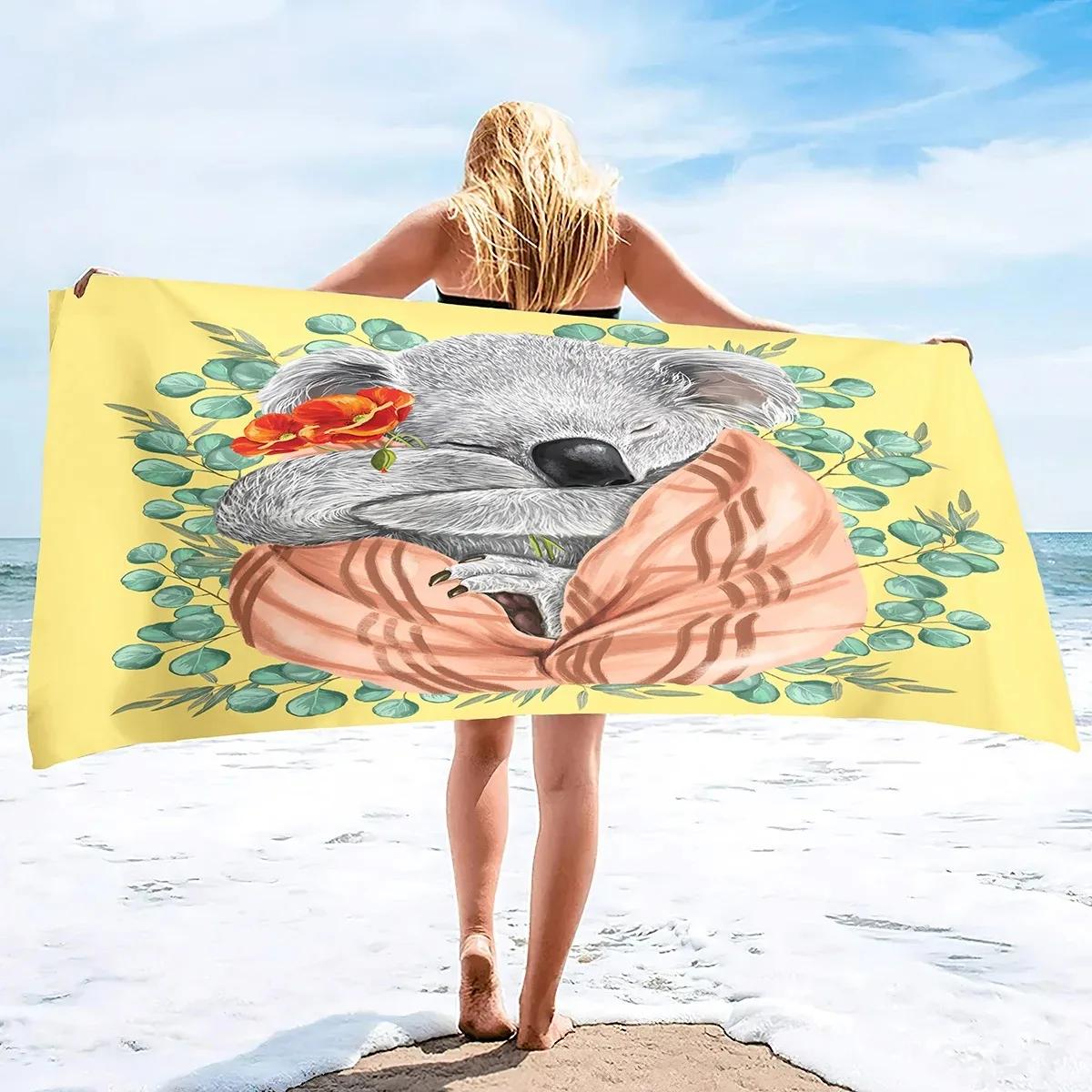 

Cartoon Koala Beach Towel Microfiber Kawaii Wild Aniaml Bath Towels Quick Dry Swim Pool Towels Gym Poolside Sunbed Throw Blanket W40*H60(CM)