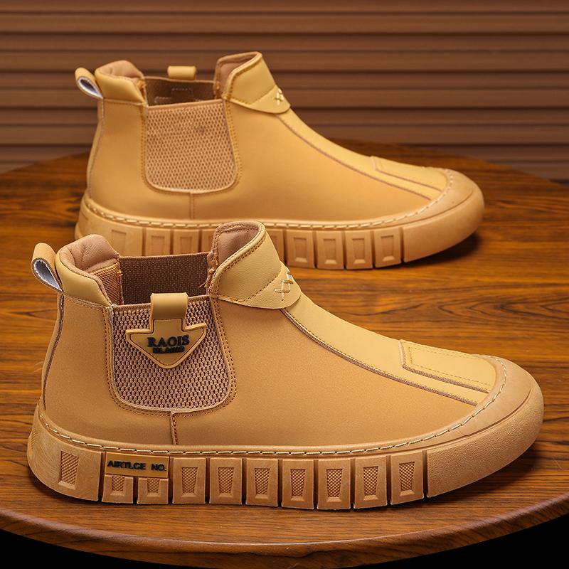 Fashion Chelsea Boot for Men Comfort Autumn Loafers High Top Work Shoes Man Leather Casual Boots Slip-on Platform Ankle Boot Men