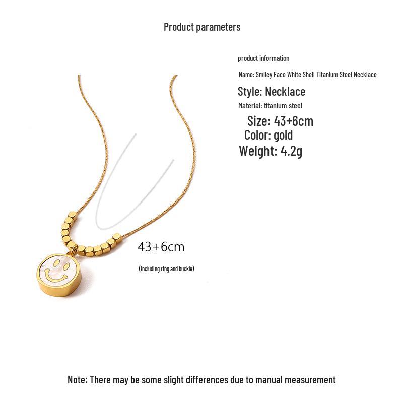 Live Broadcast Smiley Face Pendant Necklace, Fade-Resistant White Shell Titanium Steel, Luxury Light Clavicle Chain.