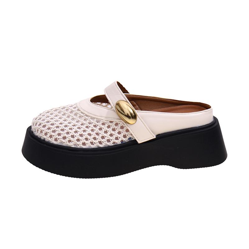 Platform-soled Boken shoes women's bag head half slippers summer wear 2025 new shoes lazy one pedal mesh cool slippers