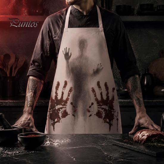 Novelty Barbecue Apron Halloween Butcher with Realistic Blood Stain, Washable Protective Work Apron, Funny Prank Gift Horror Costume Prop for Cosplay