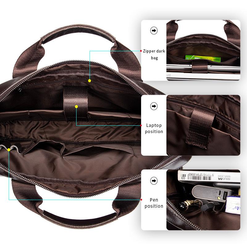 Men's Genuine Leather Briefcase Messenger Bag, 15‑Inch Laptop Business Document Tote Bag