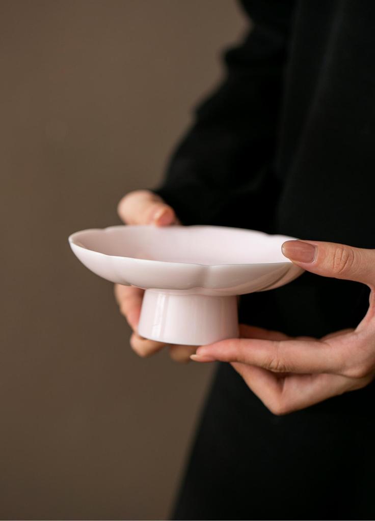 Ceramic High-Footed Fruit Bowl & Tea Snack Tray for Tea Ceremony & Home Use.