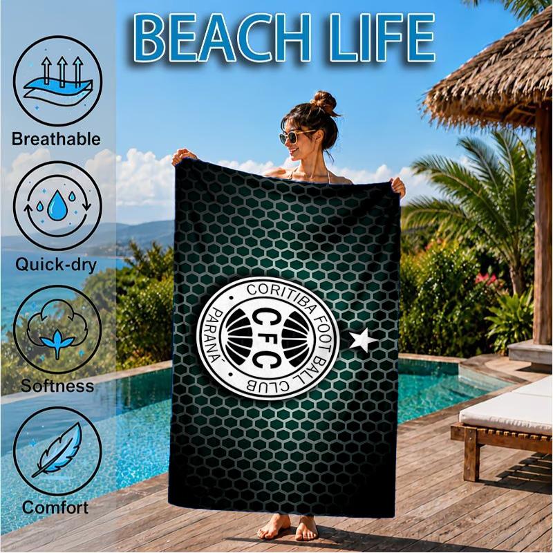 Cori-tiba Football Club Crest Printed Microfiber Beach Towel, Soft And Absorbent, Quick-Dry, Ideal for Summer Travel, Beach Essential, Swimming Pool
