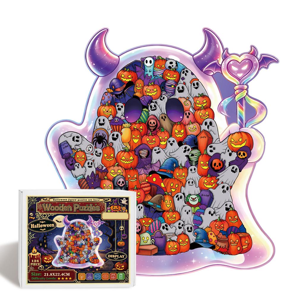 Halloween Wooden Puzzle Decor with, Shaped for Gift and Holiday Decoration