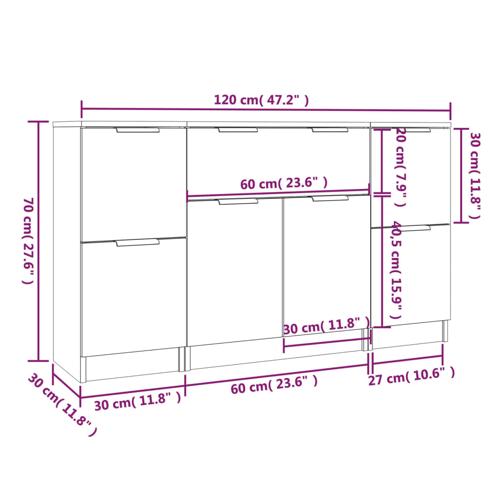 Sideboards 3 pcs Grey Sonoma Particleboard