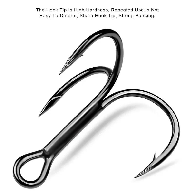 10 PCS/Lot Black High Carbon Treble Hooks Super Sharp Solid Size 1#-14# Triple Barbed Steel Fish Hook Fishing Gear Accessories