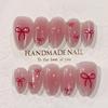 24-Piece Pink Cat Eye Press-On Nails with Bow Design