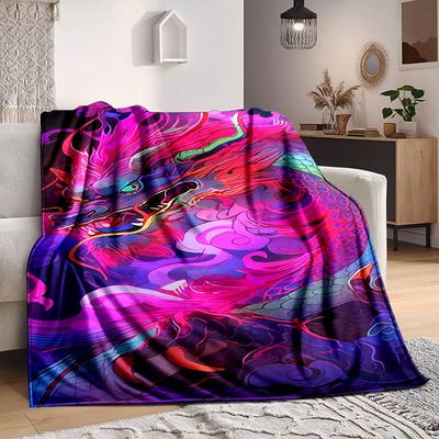 1pc Dragon Art Blanket Lightweight Flannel Blanket Throw Blanket For Sofa, Bed, Travel, Camping, Livingroom, Couch, Chair, And Bed Yy2509026147